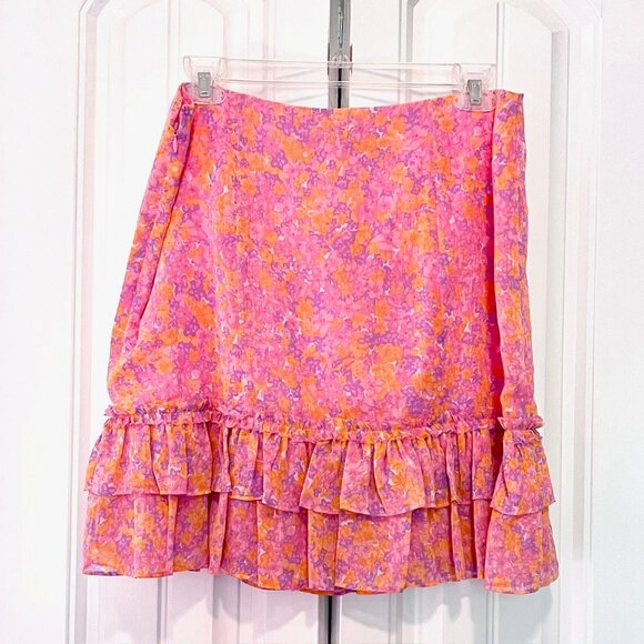 Likely Nori Floral Print Ruffled Mini Skirt in Orange/Pink (10) New With Tags - Picture 7 of 12